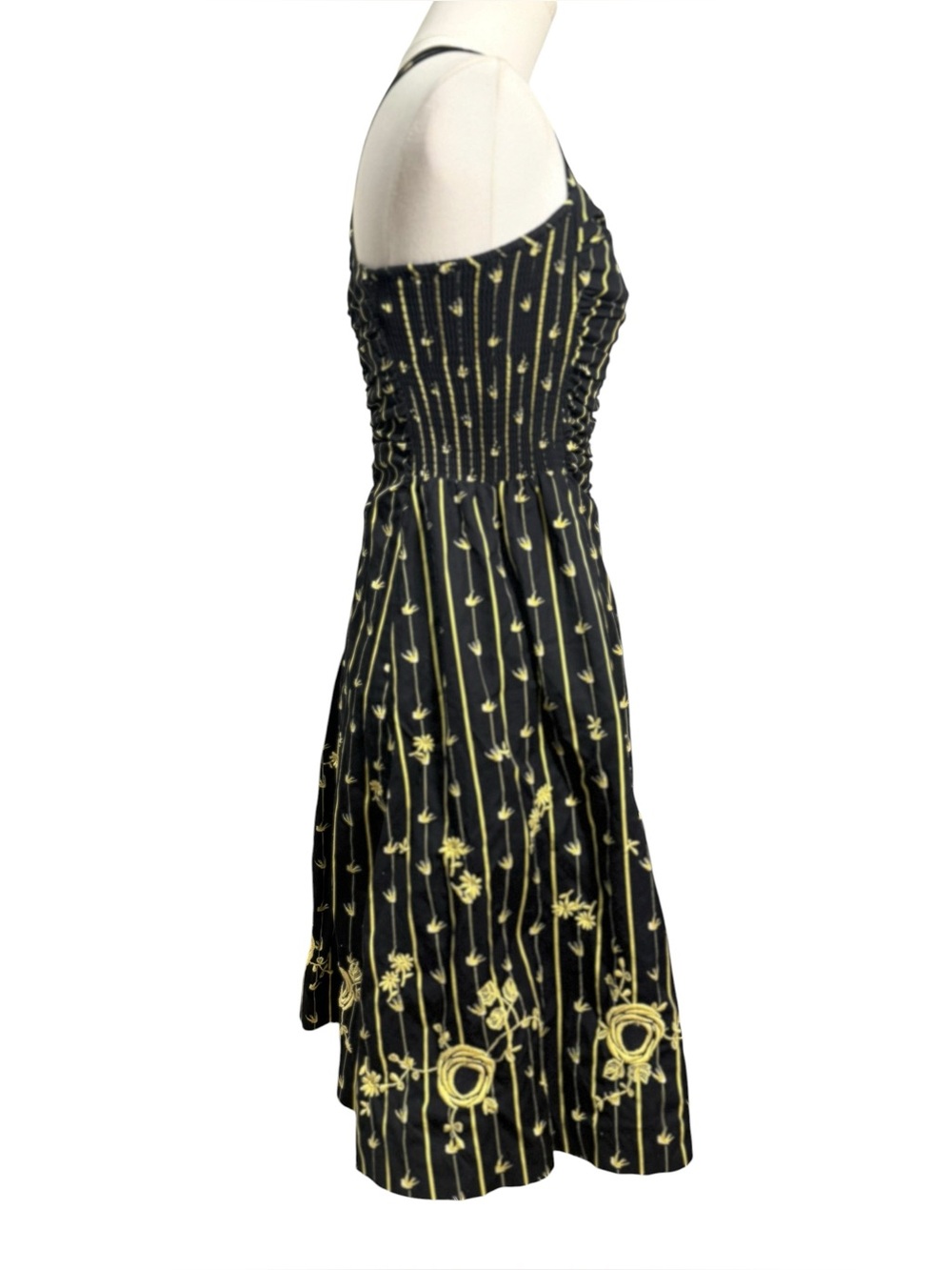 Anthropologie Moulinette Soeurs Bird & Floral Embroidered Ruched Dress Size 0 - Picture 3 of 9